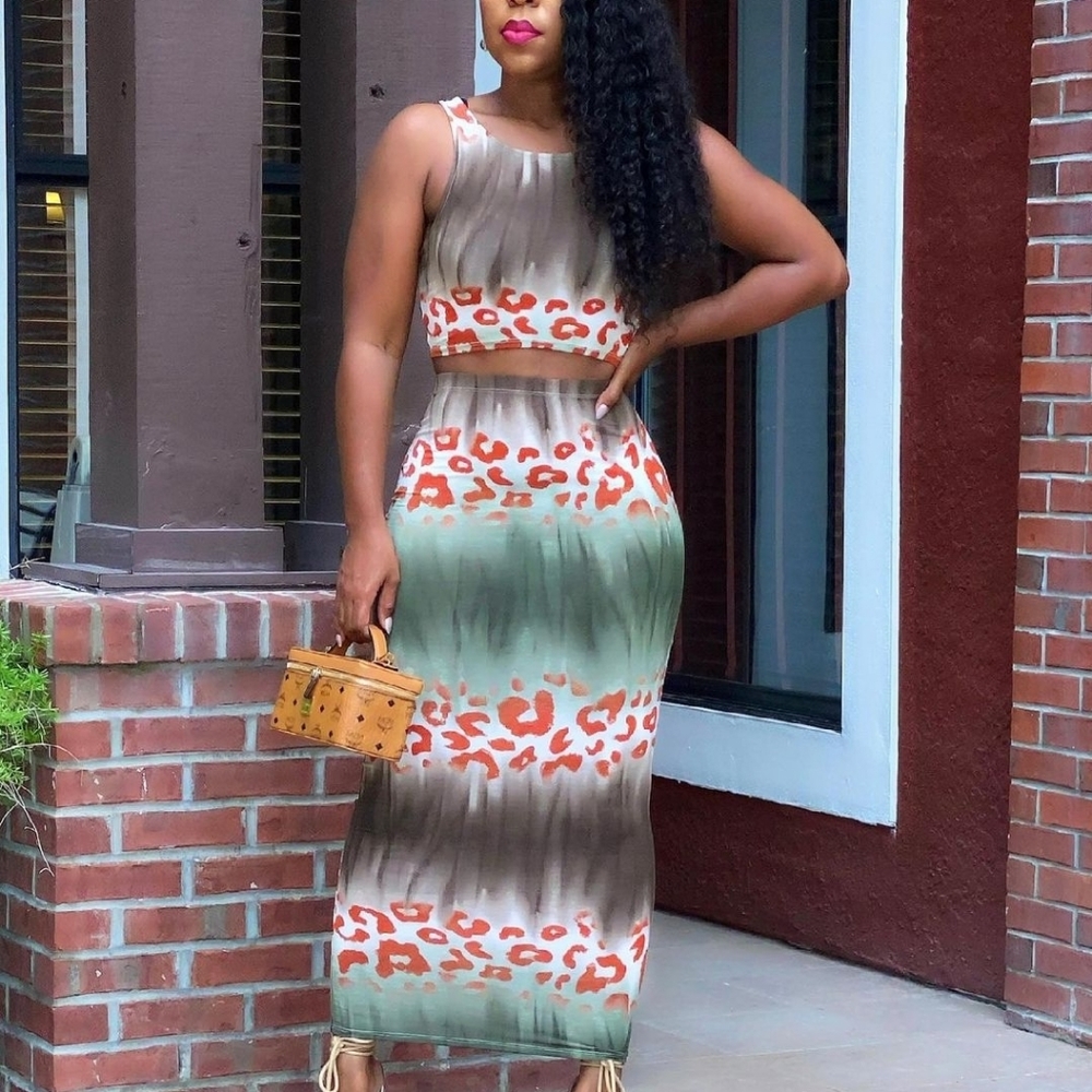 Fitted Olive Green Maxi Skirt Set
